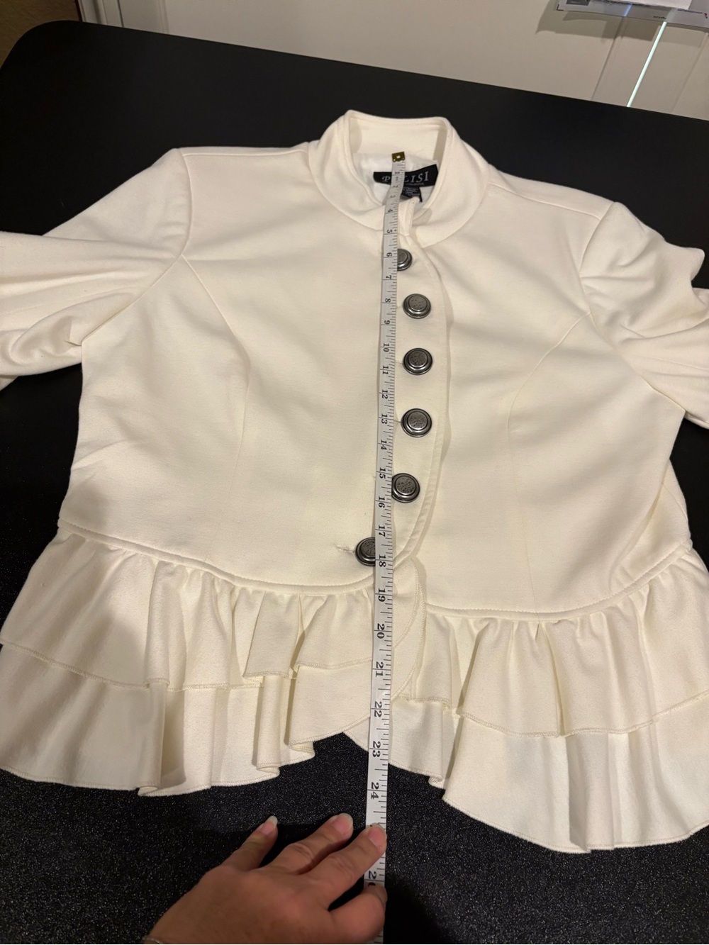 Women's Cream Ruffle-Trim Button Jacket - Picture 7 of 8